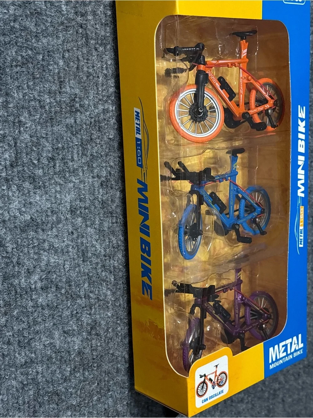 Diecast 1:60 Metal Mini Mountain Bike Toy Set 3 Pcs Orange Blue Purple Bicycle